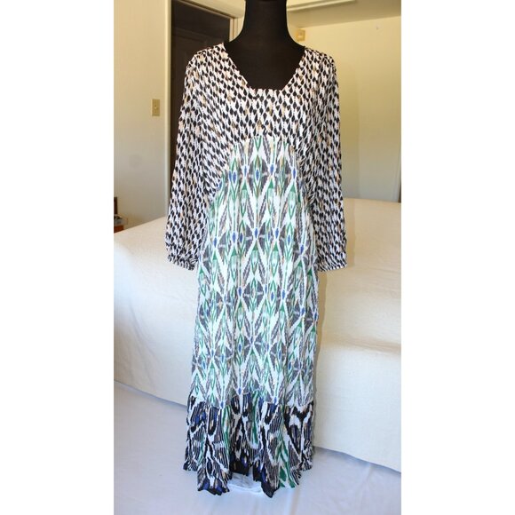 Chicos 40th Anniversary Ikat Clip Dot Maxi Dress Size 14 US Golden details - Picture 10 of 11